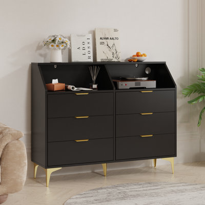6 Drawer Dresser With Led Light, Chest Of Drawers With Charging Station, Wooden Dressers For Bedroom, Living Room, Entryway, Hallway by Wrought Studio