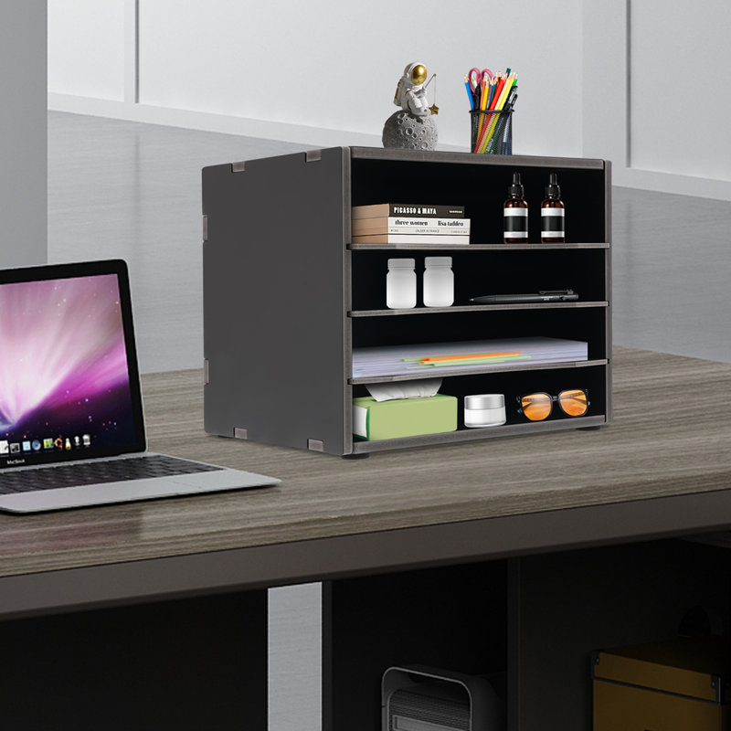Niamarie 2pcs 4-layer Stackable Desktop File Organizer, Black