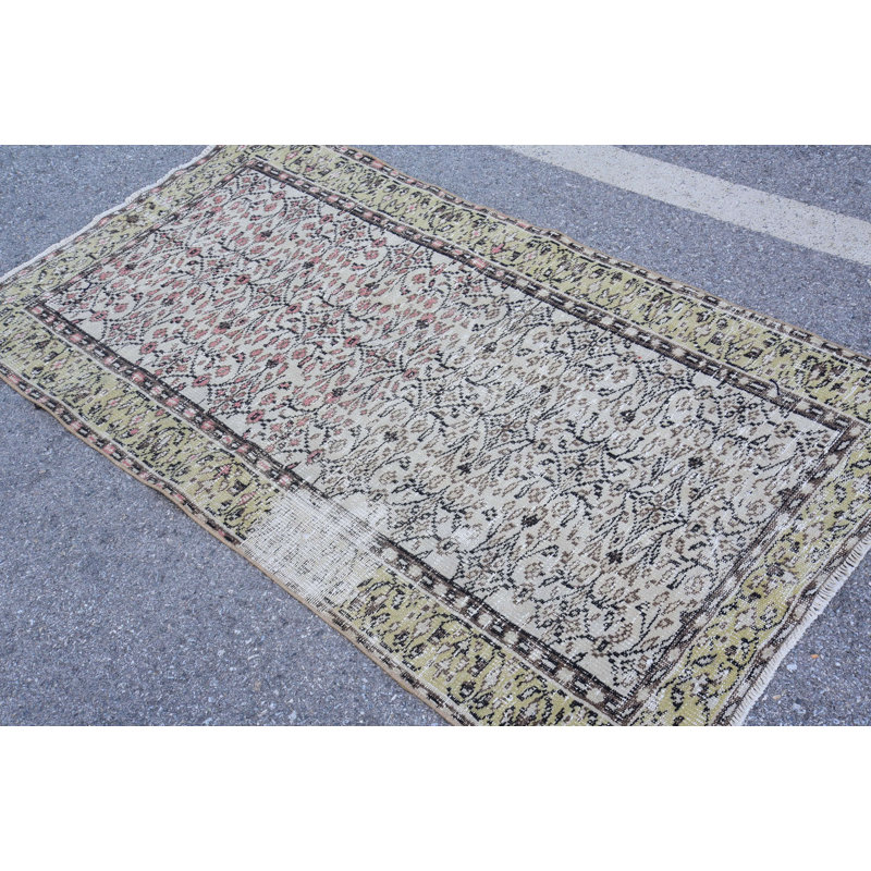 Tapis décoratif 3,6 x 6,4 pi, tapis Anatolian, tapis turc, tapis rétro, tapis rétro et tapis moderne beige