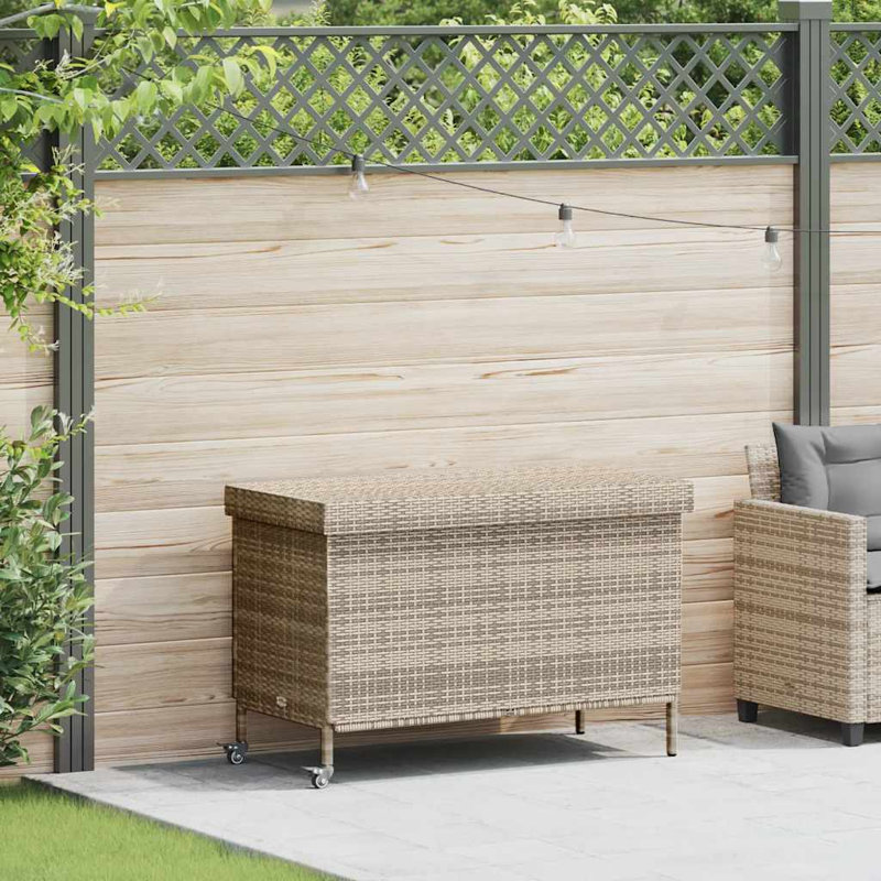 Garden Storage Box With Wheels 110X55x73 Cm Poly Rattan, Grey