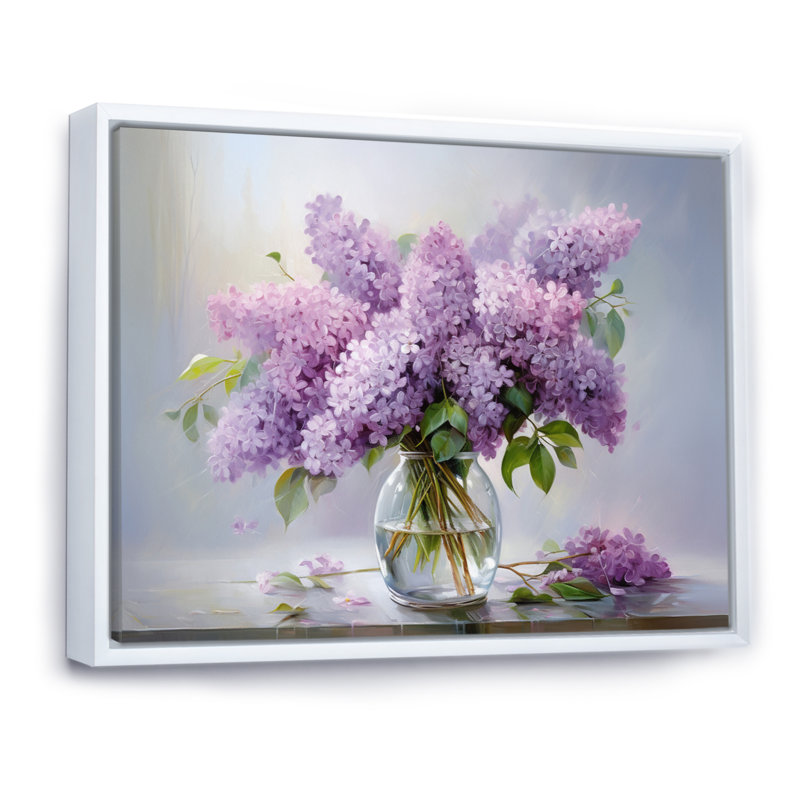 Lilacs Romantic Impression III - Lilacs, reproduction d'art sur toile, H 24 po x l 32 po, Reproduction avec cadre flottant