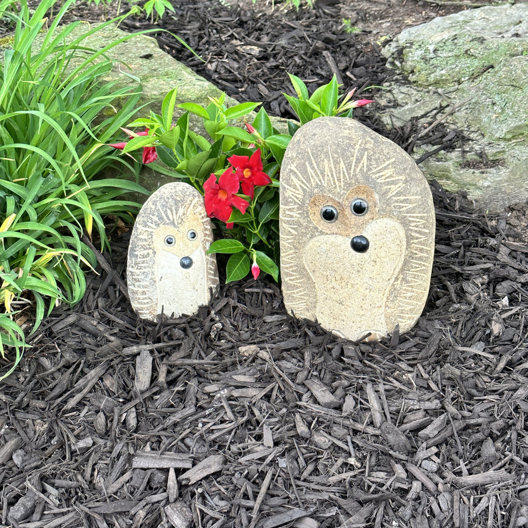 Ronon Hedgehog Weather Resistant Stone Garden Statue (Set of 2) Arlmont & Co.