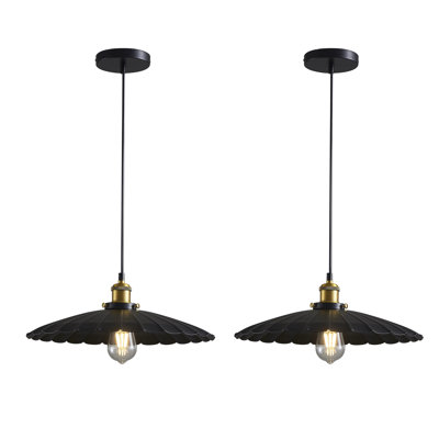 2Pack Hanging Lamp, Metal Pleated Lampshade Pendant Lighting For Kitchen Island Black Pendant Light Fixture 15.7 Inch Hanging Pendant Light Height Adjustable