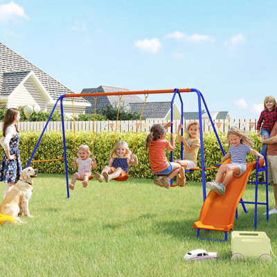 Outsunny Swing Set 4 in 1 Metal Garden Swing Set for Kids 3-8 Years Old