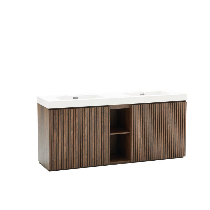 Meuble-lavabo autoportant en noyer de 72 po avec lavabo 72 po Winston, White