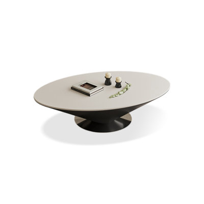 Gray Sintered Stone + Manufactured Wood Oval Coffee Table Sets