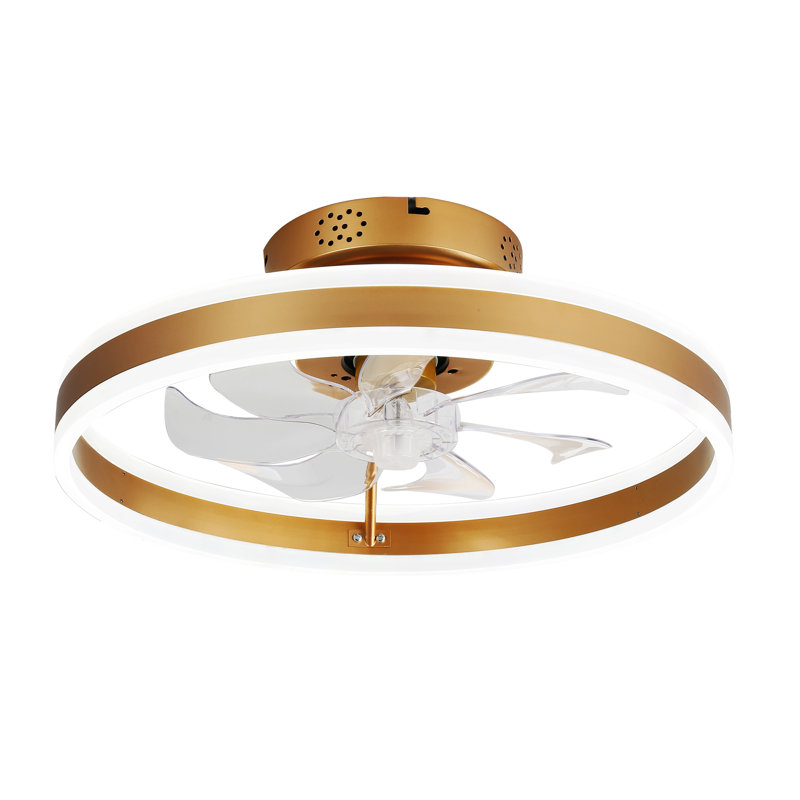 Ventilateur de plafond 19,7 po à profil bas avec lumières et télécommande, ventilateurs de plafond encastrés modernes or Fandelier pour chambre à coucher