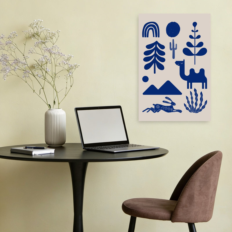 Whimsical Desert Elements Abstract Contemporary Geometric Cactus Rabbit Nature Forest Wall Art Print, 60.96cm H x 40.64cm W