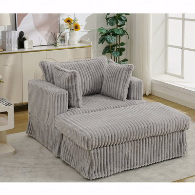 Avec fauteuil inclinable surdimensionné en velours côtelé de 47,7 po avec repose-pieds, fauteuil inclinable à siège profond, coussin rembourré épais et confortable, avec repose-pieds, surdimensionné, repose-pieds mobile, gris clair
