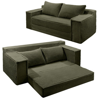 75-Inch Convertible Sofa Bed, 2-in-1 Pull Out Sleeper Couch with 2 Pillows, Corduroy Folding Loveseat for Living Room, No Assembly