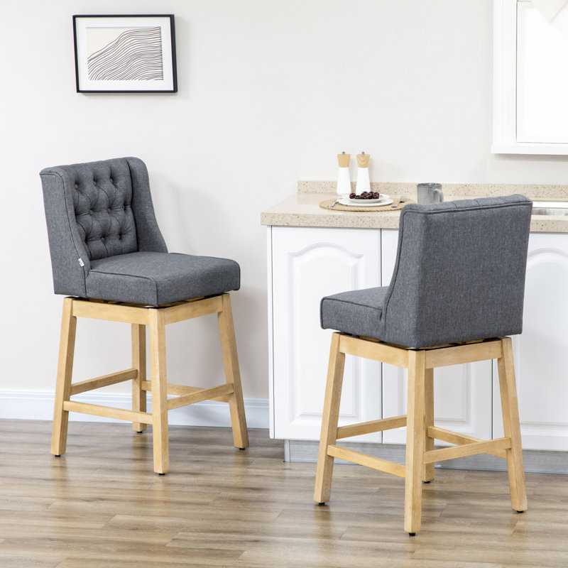 Ensemble de 2 tabourets de bar à hauteur de bar pivotant à 180 degrés, siège de 30 po de hauteur avec repose-pieds en bois massif et capitonnage à boutons