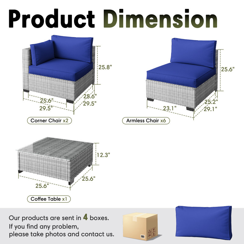 No-Assembly Chairs, 8-Person Patio Furniture Set Durable Wicker Outdoor Sectional Seating Group Outdoor Conversation Sofa