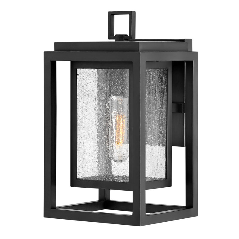 Republic Seeded Glass Outdoor Wall Mount Lantern, Black, 12" H x 7" W x 6.75" D