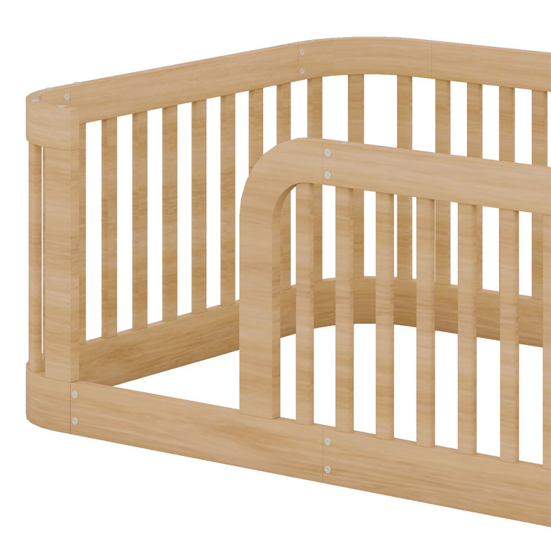 Structure de lit en bois avec clôture, Naturel