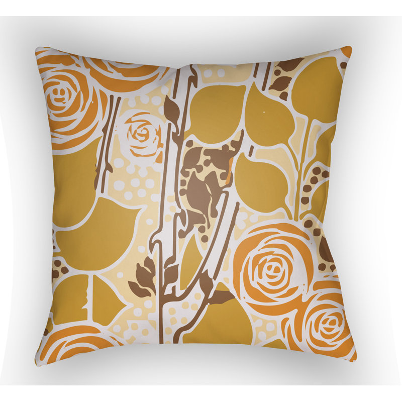 Chinoiserie Floral Floral Throw Pillow, 18" H x 18" W x 4" D, Orange