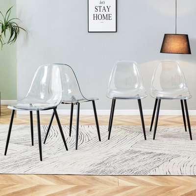 Chaise en plastique transparent de 4 personnes, cristal sans accoudoirs avec structure en métal noir, expérience ergonomique, 1200 tabouret de création nordique, 4 chaises, pieds, équilibre,
