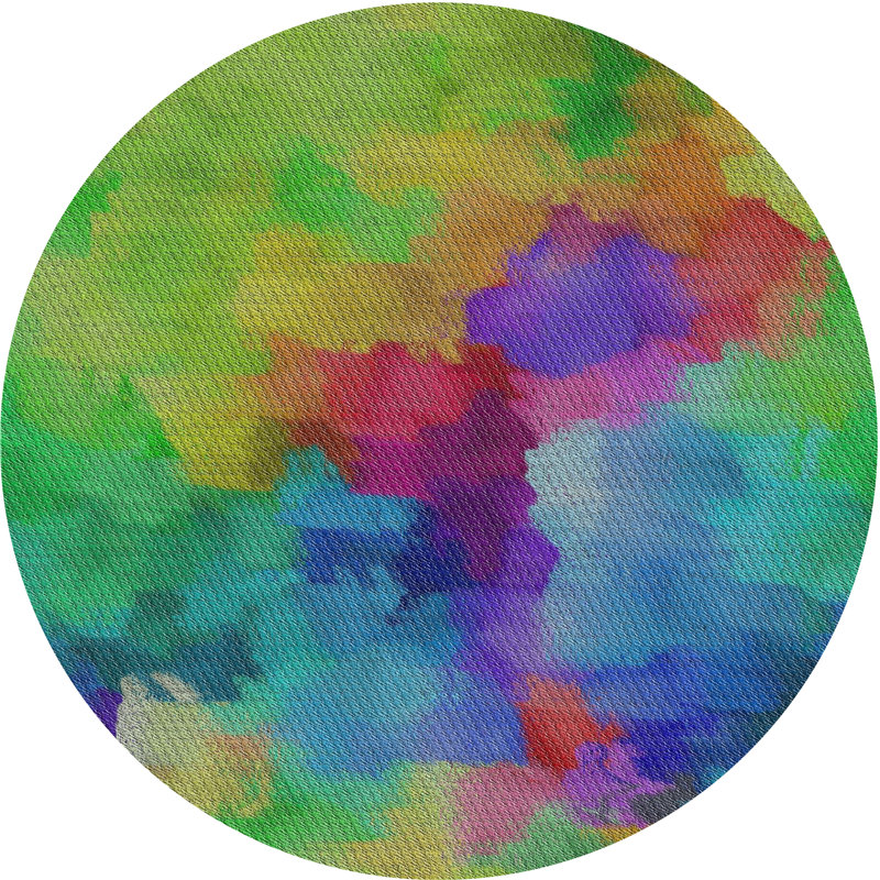 Tapis rouge / vert / bleu à motif Lechiaro, Rond 6 pi