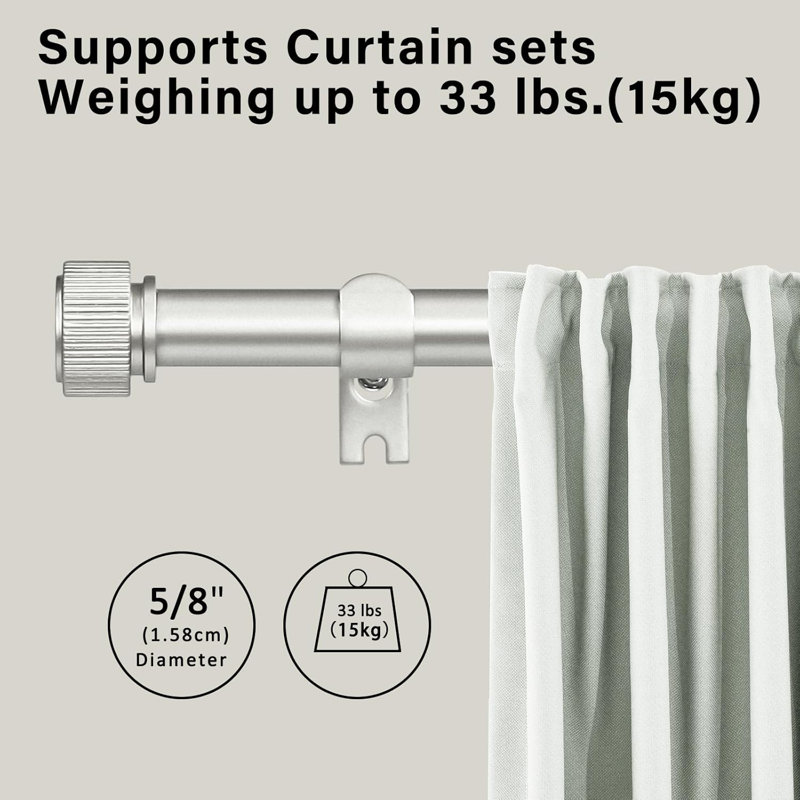 Ensemble de tringle à rideaux simple ajustable de 5/8 po de diamètre avec embouts de poignee, 28" - 48", Étain