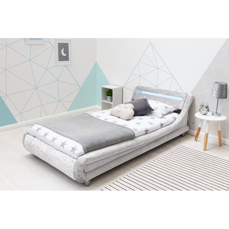 Arine Upholstered Bed with Mattress, Single (3'), No Mattress, Crushed Silver