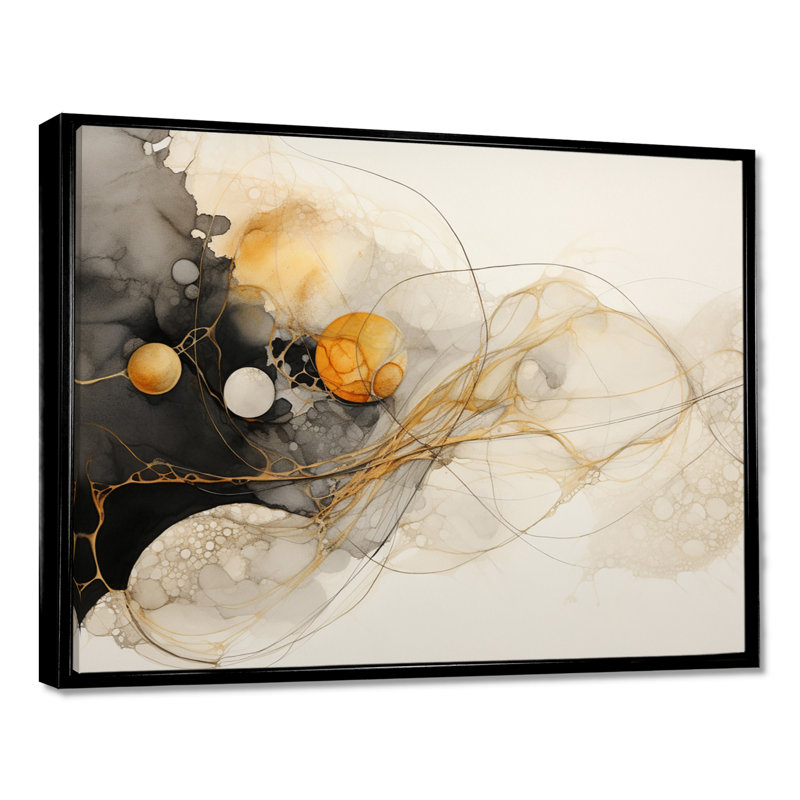 Mystère de la lune - impression murale abstraite à l'encre liquide, Black Floater Framed, 12" H x 20" W x 1" D
