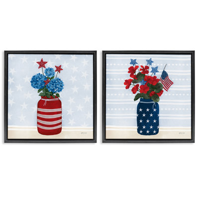  «Patriotic Stripes & Stars Florals», ensemble de 2 toiles flottantes encadrées par Yvette St. Amant