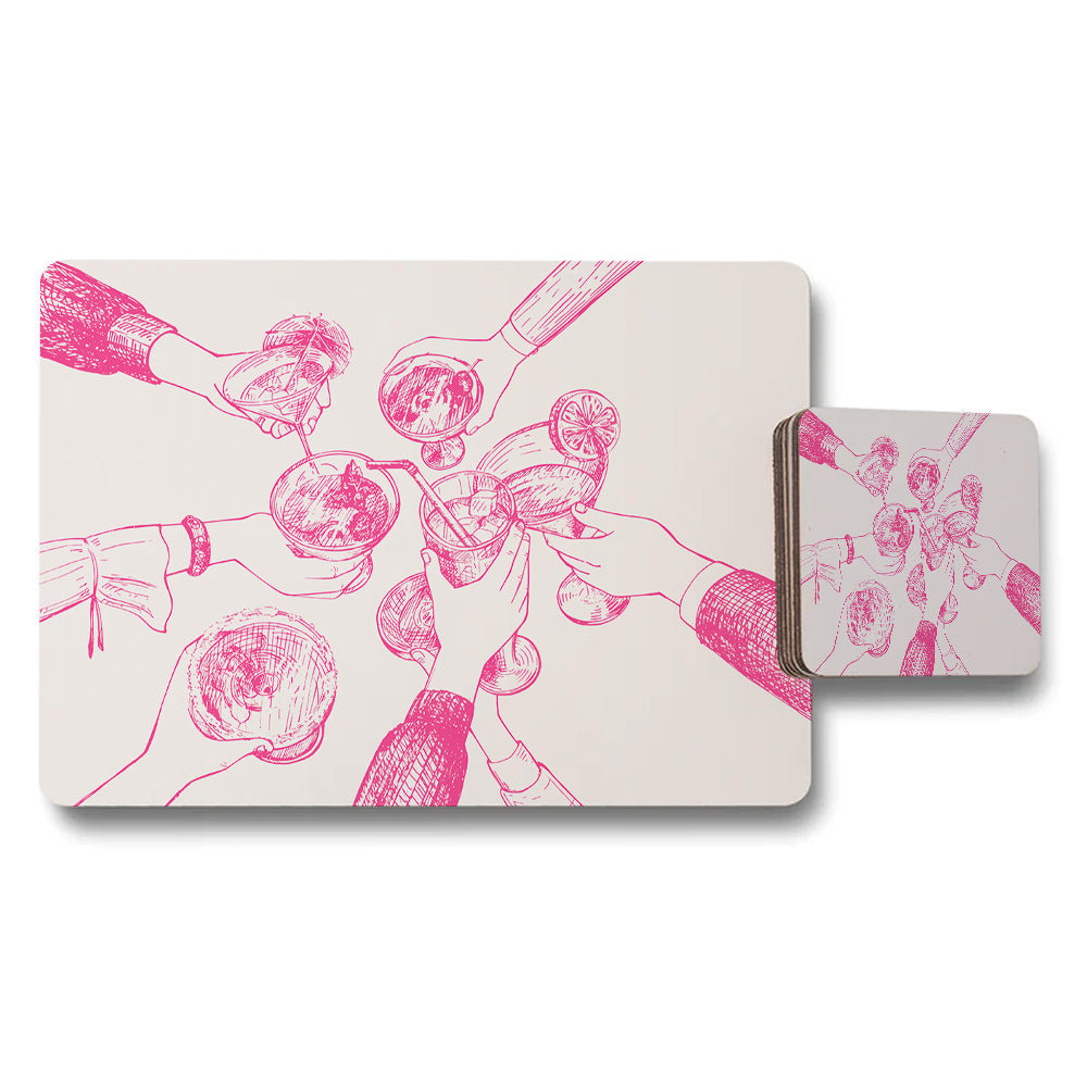 Pink Drink Toast Placemats And Coasters Set For Tables