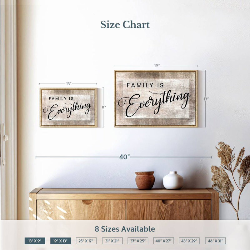 Family Is Everything Quote, Floating Frame Natural Wood, 19" X 13"
