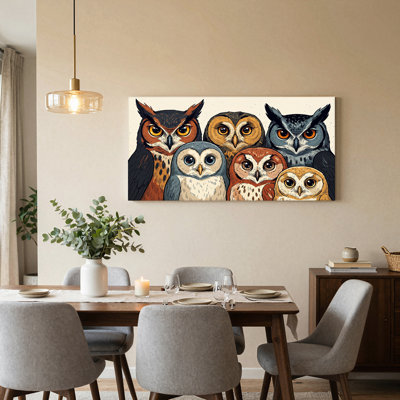 «Brown and Grey Owls Group», art mural sur toile rétro