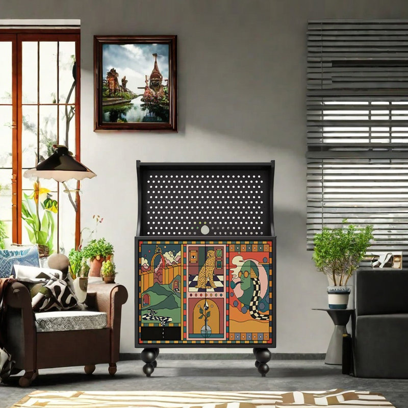 Armoire décorative abstraite de style nordique, Noir, noir, noir, noir