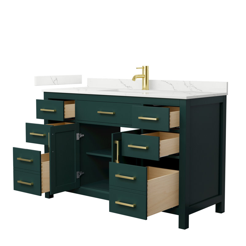 Beckett 54" Freestanding Single Bathroom Vanity with Quartz Top, Brushed Gold, Giotto Quartz, Green