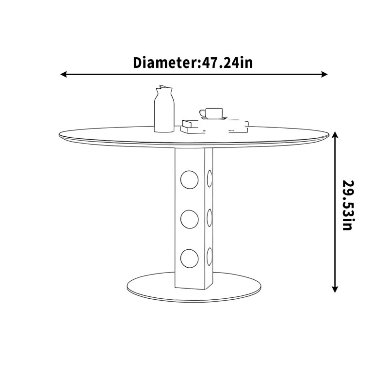 Table ronde en bois massif, H 29,53 po x L 47,24 po x l 47,24 po