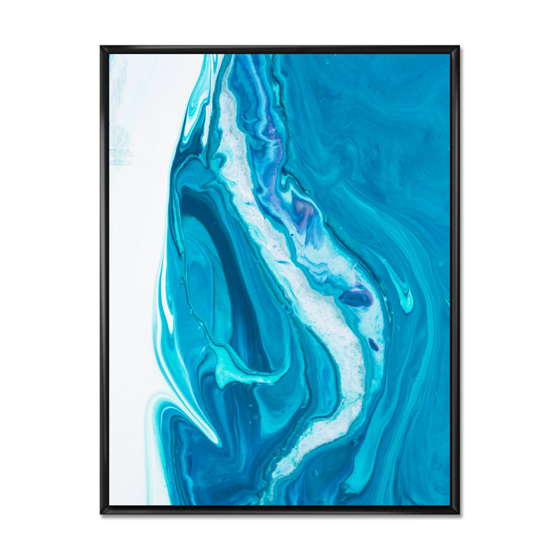 Décoration murale moderne sur toile en marbre turquoise de luxe II, H 40 po x l 30 po x P 1,5 po, Cadre flottant noir