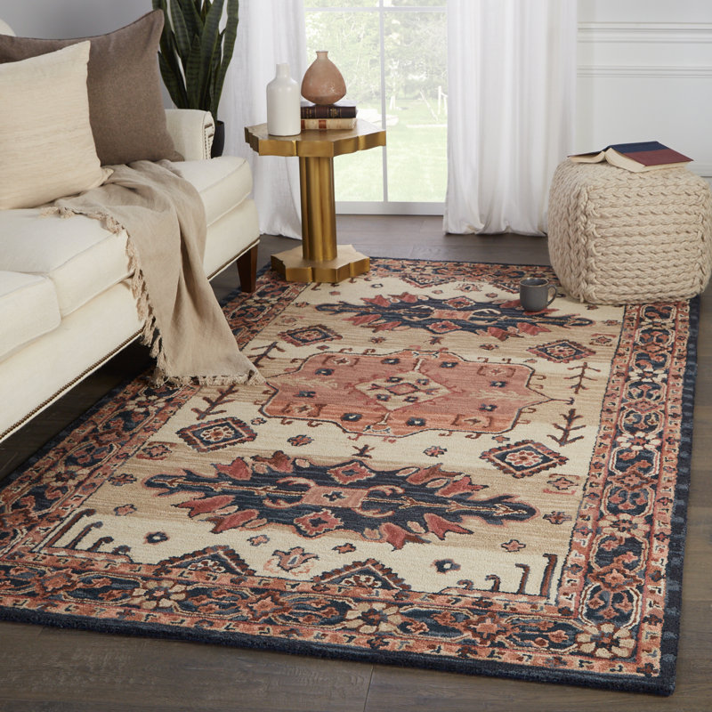 Tapis oriental beige en laine touffeté à la main, Rectangle de 5 pi x 8 pi