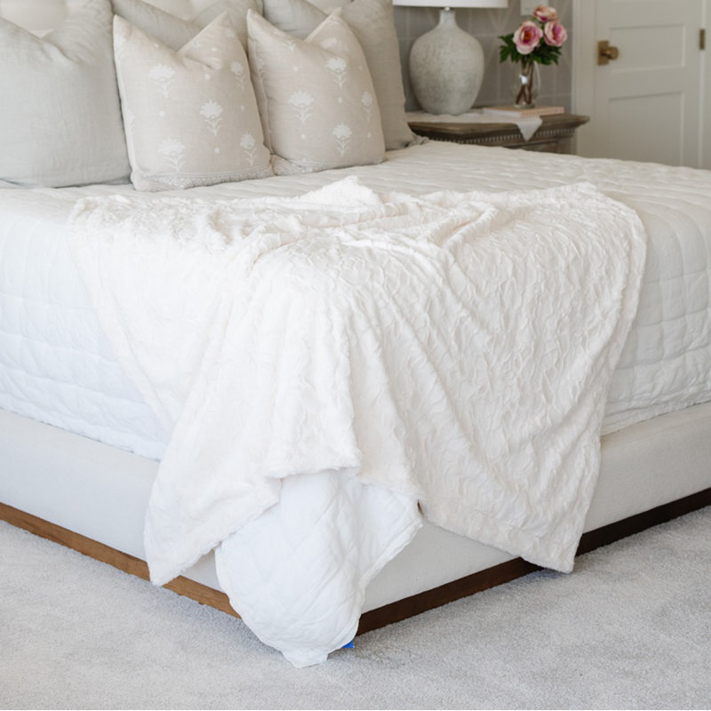 Queen Size White Faux Fur Reversible Throw Blanket