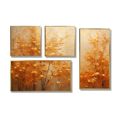 «Golden Autumn Forest Harmony I», art mural brun, 4 pièces
