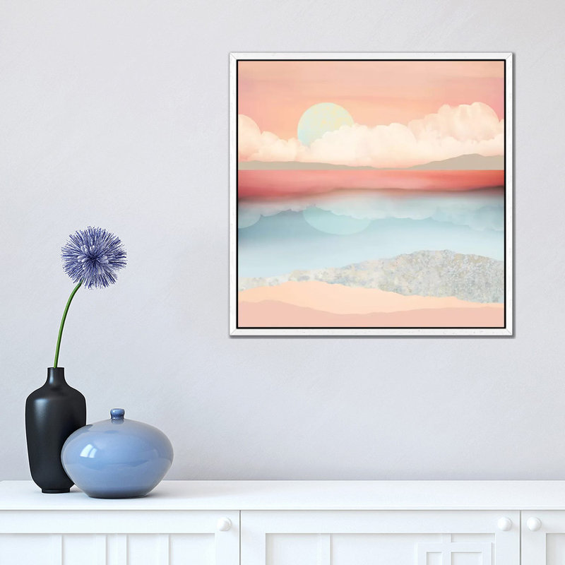 Mint Moon Beach - Print on Canvas, 45.72 cm H x 45.72 cm W, White Framed