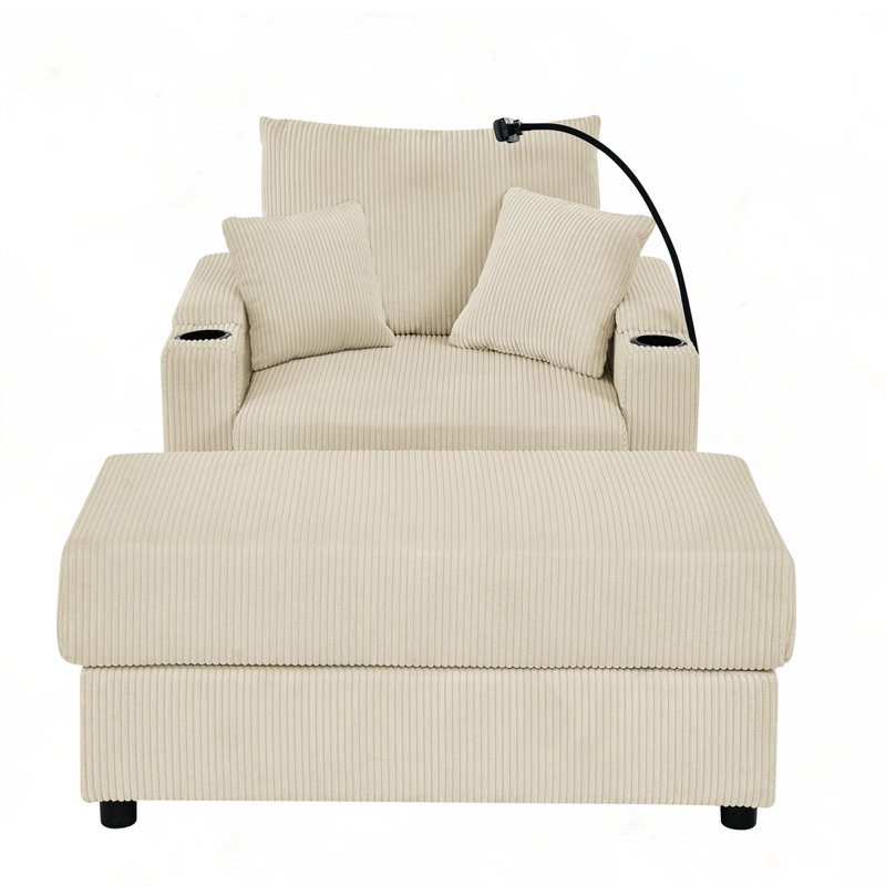 Canapé moderne avec repose-pieds, Velours côtelé beige