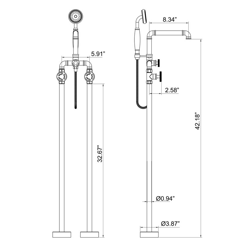 3 Handle Tub Filler with Diverter