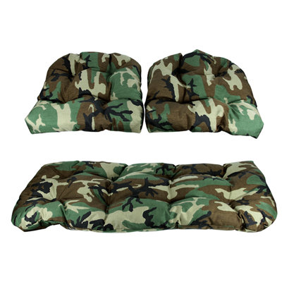 Ensemble de coussins de patio en osier touffeté brun et vert 3 pièces 44 po