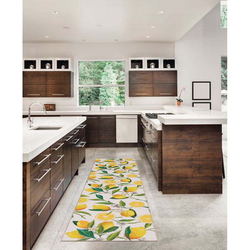 Madai Machine Washable Ivory and Yellow Area Rug, Runner 2' x 8'