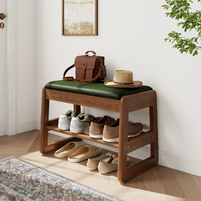 Adryell Entryway Bench with Leather Cushion, 2-Tier Entryway Bench with Flip-Top Storage Box, Small Entryway Bench for Hallway, Mudroom, or Bedroom