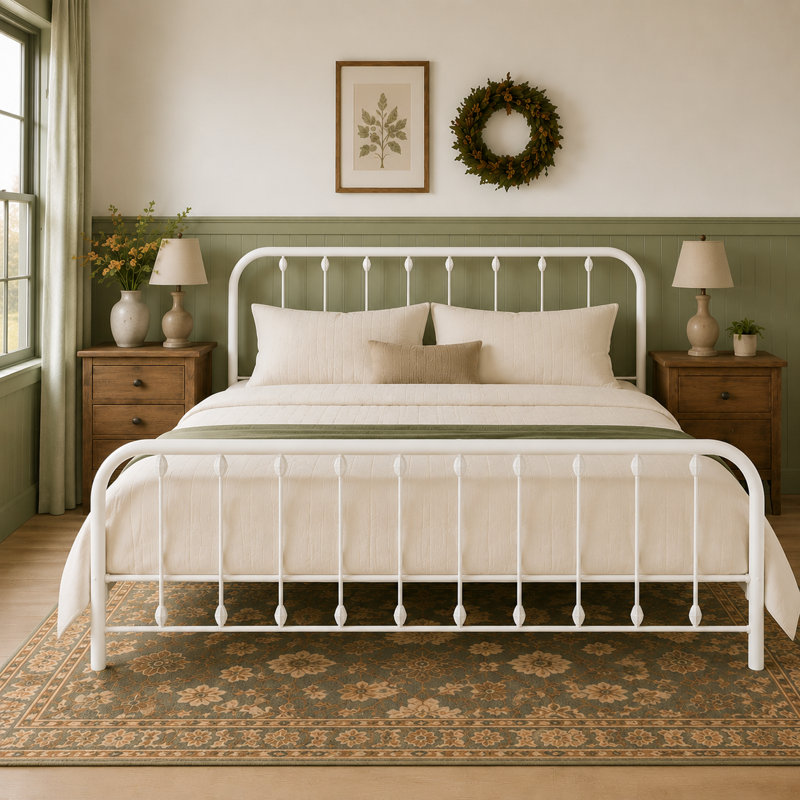 Keyesport Metal Platform Bed, White, King