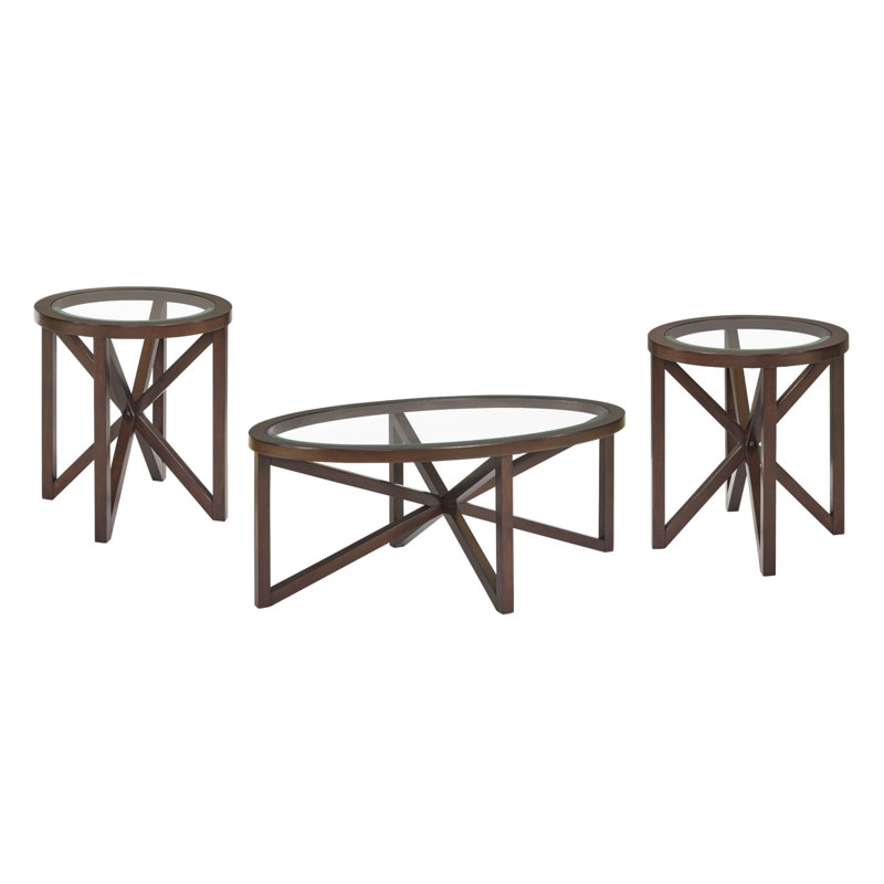 Table basse moderne simple en verre, table basse en verre trempé et base en bois massif, Cerisier