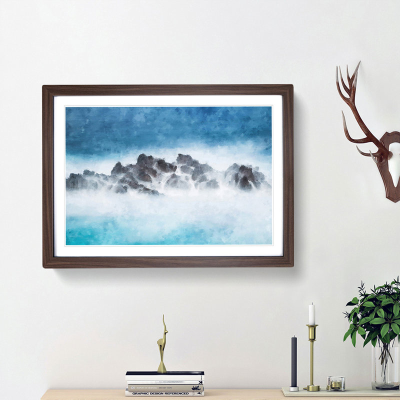 Mist over the Sea in Portugal - Picture Frame Painting Print, 24cm H x 33cm W x 2cm D, Walnut Framed