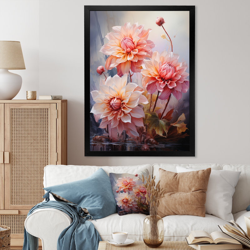 «Wilfrida Pink Dahlia Romantic Impression I» sur toile, Cadre photo noir, H 20 po x l 12 po x P 1 po