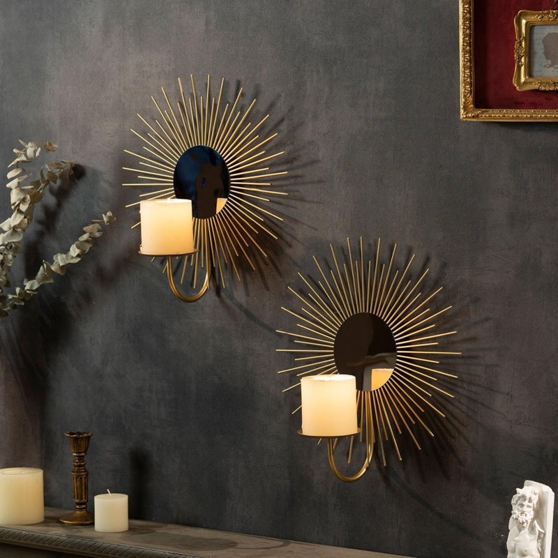 Mirror Wall Mounted Metal Candle Holder For Home 2pcs