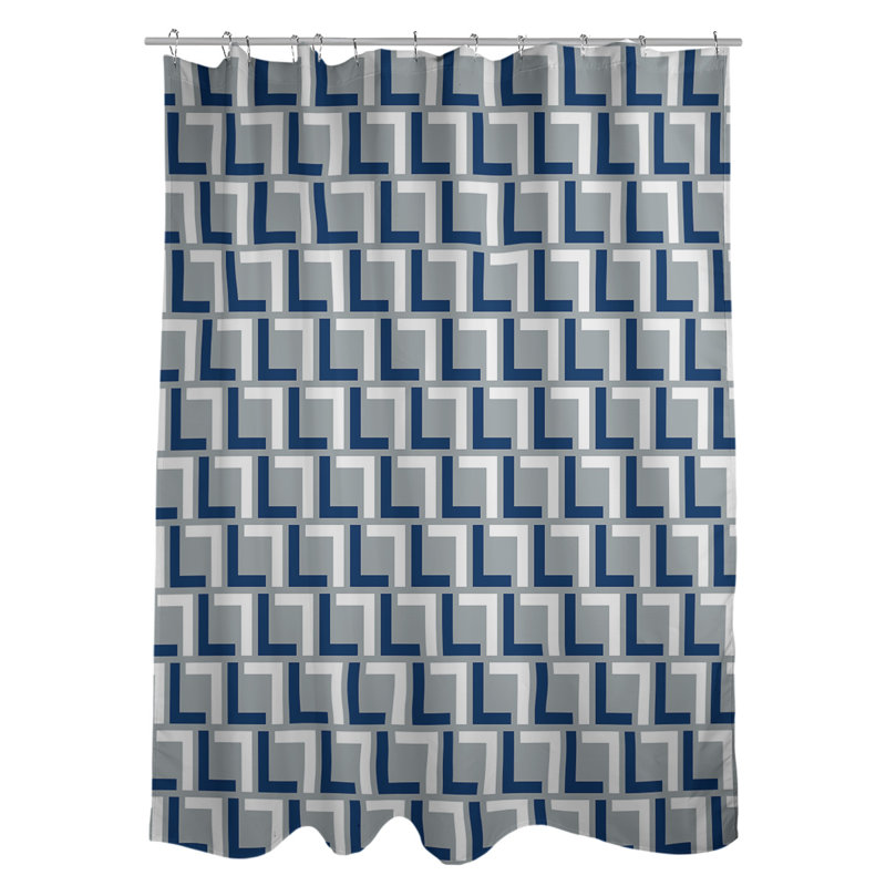 Rideau de douche géométrique simple, Gris / bleu bolide / blanc, Oui