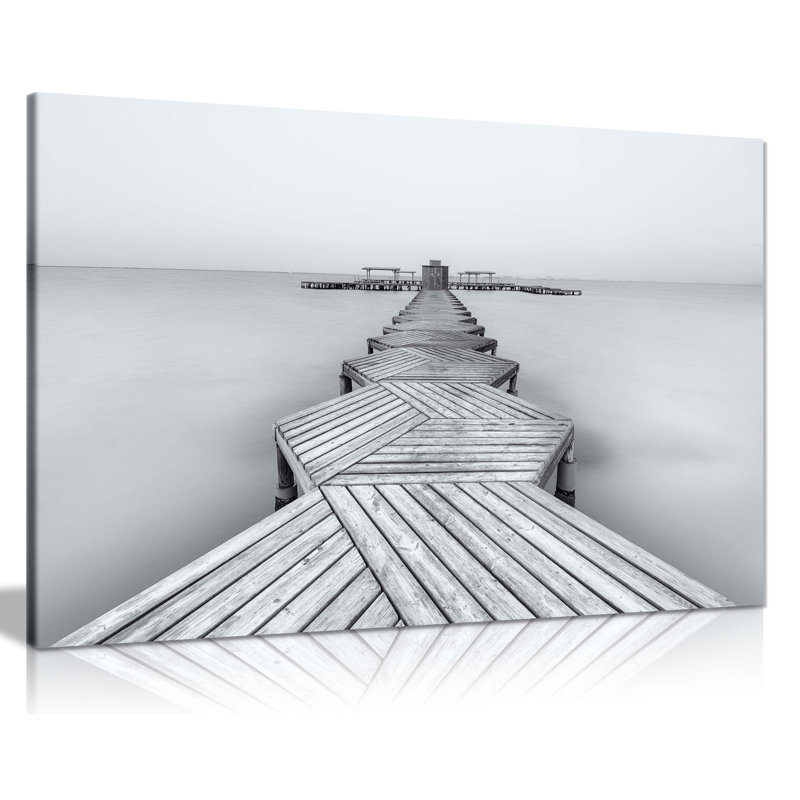 Long Bridge On A Silky Beach Water - Wrapped Canvas Art Prints, 20cm H x 31cm W