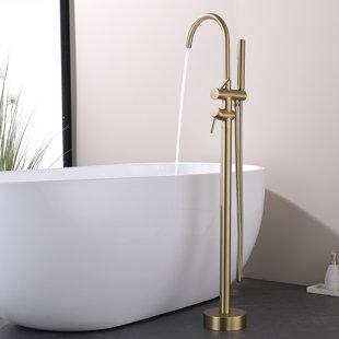 Robinet de baignoire autoportant à poignée double avec douche à main