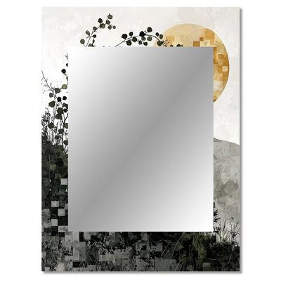 Summer Mosaic Flower On Grey Desert Blossom I - Wreath Mirror, Traditional Decorative Wall Mirror, Printed Metal Art